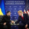 US President Donald Trump and Ukraine's President Volodymyr Zelenskiy shake hands as they meet on the sidelines of the 81st United Nations General Assembly (UNGA) in New York City, US, in this handout released September 22, 2026. 
