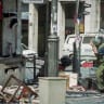 Israeli security forces at the scene of a suicide bombing terror attack at the Sbarro restaurant in Jerusalem's city center on August 9, 2001.