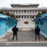 South Korean soldiers stand guard during a media tour at the Joint Security Area (JSA) on the Demilitarized Zone (DMZ) in the border village of Panmunjom in Paju, South Korea, 03 March 2023.