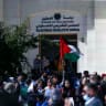 Palestinian lawyers demonstrate in front of the Legislative Council in the city of Ramallah in the West Bank, on February 9, 2021, to reject controversial amendments undertaken by the Palestinian Authority they deem detrimental to the independence of the Judiciary. 