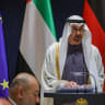 e President of the United Arab Emirates, Sheikh Mohammed bin Zayed Al Nahyan, delivers a speech during a banquet official toast at the official presidential residence, in Berlin, Germany, September 10, 2026.