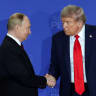 US President Donald Trump and Russian President Vladimir Putin shake hands during a press conference following their meeting to negotiate an end to the war in Ukraine, at Joint Base Elmendorf-Richardson in Anchorage, Alaska, US, August 15, 2025; illustrative.