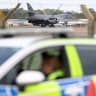 A B‑1B Lancer bomber arrives at RAF Fairford airbase, after police declared a major incident at the base and arrested several men on suspicion of offences under the Explosives Act, who have since been released on bail, in Fairford, Gloucestershire, Britain, September 29, 2026.
