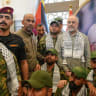 Iran's Parliament Speaker Mohammad Bagher Ghalibaf visits the grave of Abu Mahdi al-Muhandis, a commander of Hashed al-Shaabi, an armed Iraqi alliance that includes pro-Iran groups, at Wadi al-Salam cemetery in the central holy city of Najaf on August 21, 2026.