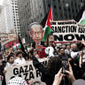 Pro-Palestinian demonstrators protest against Israeli Prime Minister Benjamin Netanyahu and US President Donald Trump, on the sidelines of the 81st United Nations General Assembly, in New York, US on September 24, 2026. 