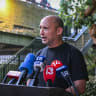 Former Israeli Prime Minister and Beyachad party chairman Naftali Bennett speaks to the media at the Families’ Sukkah at Hostages Square in Tel Aviv, September 29, 2026.