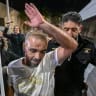 Yaniv Hayun, who subdued the suspected terrorist aboard Flydubai flight FZ1073, arrives at Ben Gurion International Airport near Tel Aviv, September 30, 2026. 