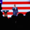 US Defense Secretary Pete Hegseth salutes as he delivers his 2026 "State of the Force" address to US junior officers and enlisted leaders at Marine Corps Base Quantico in Quantico, Virginia, US, September 30, 2026.