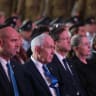 Prime Minister Benjamin Netanyahu and President Isaac Herzog during the October 7 state ceremony.