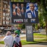 A Likud election campaign poster displayed on a pole in the southern Israeli city of Kiryat Gat, showing Prime Minister and Likud party chairman Benjamin Netanyahu alongside leaders of opposition parties, with the slogan “Right or Palestine,” ahead of Israel’s upcoming elections, Oct. 5, 2026.