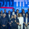 Former prime minister and B'Yachad party chairman Naftali Bennett, together with Opposition Leader Yair Lapid and party members, present the party’s candidate list ahead of the upcoming general elections in Tel Aviv, September 6, 2026. 