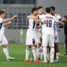 ISRAEL'S DOR PERETZ celebrates with teammates after scoring the blue-and-white’s lone goal in a 1-1 Nations League draw with Ireland in Backa Topola, Serbia.