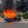 Car catches fire in Jerusalem, October 6, 2026.