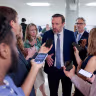 US Senator Chris Murphy (D-CT) speaks with reporters on the way to a vote on the "Stop Insider Trading Act" on Capitol Hill in Washington, DC, US, September 30, 2026.