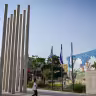 Israelis visit a memorial site for those killed in the October 7 attack at the former Sderot Police Station in southern Israel, November 5, 2025.
