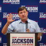 Maine Democratic Senate candidate Troy Jackson speaks in Biddeford, Maine, on Sept. 13, 2026.