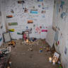 A view of a roadside bomb shelter where dozens of festivalgoers were murdered during the October 7 massacre, near the Israeli border with the Gaza Strip, October 7, 2026. 
