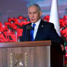  ISRAEL-PALESTINIAN-CONFLICT-GAZA-HAMAS-NETANYAHU Israeli Prime Minister Benjamin Netanyahu speaks during the state memorial ceremony for the third anniversary of October 7 attack, at Mount Herzl military cemetery in Jerusalem on October 5, 2026; illustrative