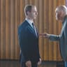 JEREMY STRONG (left) and Bill Burr in ‘The Social Reckoning.’ 