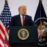US President Donald Trump delivers remarks during the "A New Golden Age" summit at the US Institute of Peace, renamed The Donald J. Trump Institute of Peace by the Trump administration, in Washington, DC, US, October 8, 2026.