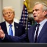  U.S. Secretary of Health and Human Services Robert F. Kennedy Jr. delivers remarks while U.S. President Donald Trump listens during a press conference to announce a link between autism and childhood vaccines and the use of popular pain medication Tylenol for pregnant women and children, claims whic