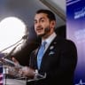 Democratic US Senate candidate Abdul El-Sayed speaks to the press in the spin room after taking part in a debate with Republican rival candidate Mike Rogers, in Grand Rapids, Michigan, US, October 8, 2026.