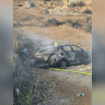 A stolen vehicle overturned and caught fire on Route 60 south of Jerusalem after the driver drove through a police roadblock, October 9, 2026.