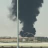 Large plume of black smoke rises from the fuel storage area at King Khalid International Airport, in Riyadh, Saudi Arabia, September 19, 2026. Picture taken with a mobile phone.