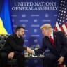 US President Donald Trump and Ukraine's President Volodymyr Zelenskiy shake hands as they meet on the sidelines of the 81st United Nations General Assembly (UNGA) in New York City, US, in this handout released September 22, 2026.