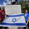 Activists challenged British antisemitism by standing with Israel launched a new campaign next to the Winston Churchill statue in Parliament Square on Saturday, October 10, 2026. 