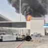 Smoke and flames rise from King Khalid Airport, after Yemen's Iran-backed Houthis said they attacked the airport, in Riyadh Sunday, 11th October 2026