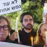 New York City Mayor Zohran Mamdani (C) joins anti-war demonstrators during October 7th vigil organized by 'Israelis for Peace NYC' at Union Square in Manhattan, New York City, United States on October 7, 2026.