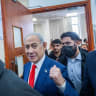 Prime Minister Benjamin Netanyahu seen during a hearing in his corruption trial at the Jerusalem District Court, October 11, 2026.