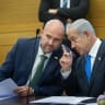 Prime Minister and head of the Likud party Benjamin Netanyahu with Knesset speaker Amir Ohana during a Likud party meeting at the Knesset in Jerusalem , February 6, 2023.