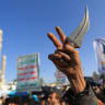 Supporters of the Houthi authorities gather during a protest against the Saudi intervention in Yemen, in Sanaa, on October 9, 2026. 