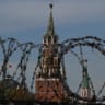 This photograph taken shows barbed wire in front of the Kremlin in Moscow on October 8, 2026; Illustrative.