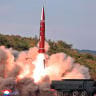 A tactical ballistic missile is launched during a test in North Korea, October 12, 2026, according to the Korean Central News Agency (KCNA), in this picture released by North Korea's official Korean Central News Agency.