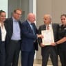 (L to R) Dr. Granit Almog-Bareket, MOTJ's Leadership Academy director; Jonathan Riss, MOTJ's Managing Director, Prof. Yoram Weiss, Hadassah Medical Center Director-General and conference organizers Dr. Ira Titunik and Prof. Esi Sharon gather at October 7 symposium.