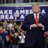 .S. President Donald Trump arrives for a campaign rally at the Menard Memorial Sports Center on October 13, 2026 in Wasilla, Alaska. 
