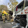 Emergency personnel respond to bus crash on Highway 91 in which one person was killed and and dozens more were injured on October 14, 2026. 