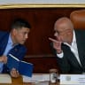 Venezuela's National Assembly President Jorge Rodriguez (R) talks to First Vice President Pedro Infante during a session of the National Assembly in Caracas on September 23, 2026.