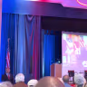 President Donald Trump addresses Congregation Shaarey Zedek by video as part of an event to address antisemitism in Southfield, Michigan, Oct. 14, 2026. 