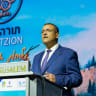 Jerusalem Mayor Moshe Lion addresses Torah MiTzion’s 30th-anniversary celebration at the International Convention Center in Jerusalem on October 13, 2026