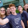 Brandeis students pose for a photo during the Brandeis Plan launch celebration.