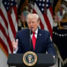 US President Donald Trump speaks as he hosts a Rose Garden lunch at the White House in Washington, DC, US, October 15, 2026.