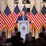 US President Donald Trump speaks as he attends a MAGA Inc. dinner at Mar-a-Lago resort, in Palm Beach, Florida, US, October 16, 2026.