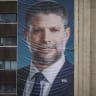 An election campaign billboard featuring Finance Minister and Religious Zionism Party (RZP) chairman Bezalel Smotrich is displayed on a hotel building in Jerusalem, ahead of Israel’s upcoming general elections, October 14, 2026.