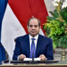 Egypt's President Abdel Fattah Al-Sisi attends a joint press conference with Indonesia's President Prabowo Subianto at the Merdeka Palace in Jakarta on October 11, 2026. 