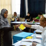 Arabs cast their votes at a polling station in the mixed Jewish-Arab city of Lod; illustrative.