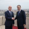President Herzog welcomed by Hungarian President Baka in Budapest on October 20, 2026. 